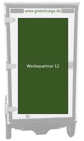 Heckansicht des GREEN × CARGO Bikes mit Werbefläche auf der Hecktür
